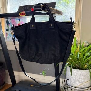 Clare V Black Suede Messenger Crossbody Bag